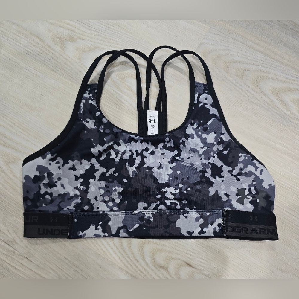 Under Armour Girls HeatGear Black Camo Sports Bra (Youth Large)